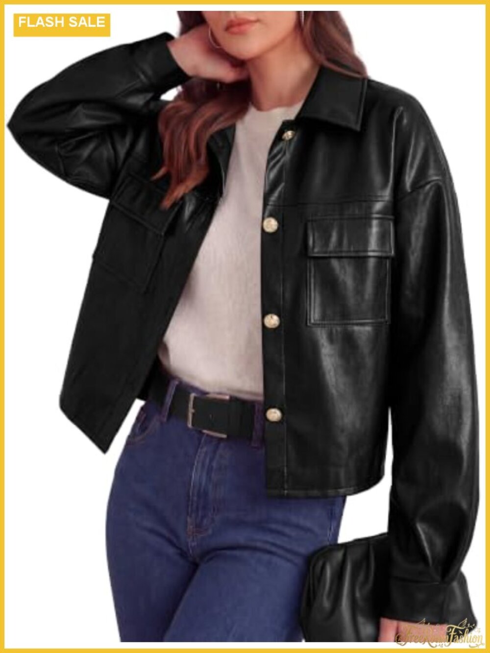 Faux Leather Button Down Jacket Women Relaxed Fit Fall Winter Shacket